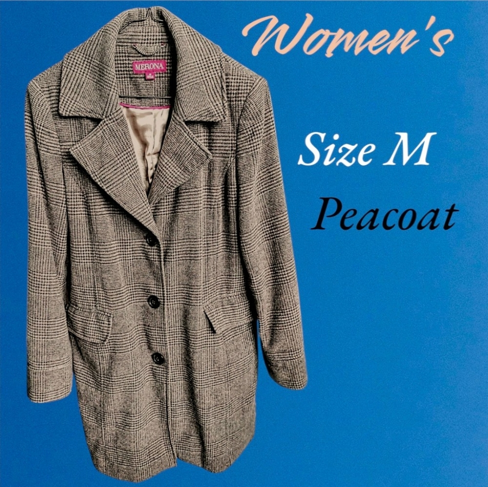Merona Size M Women's Plaid Wool Peacoat